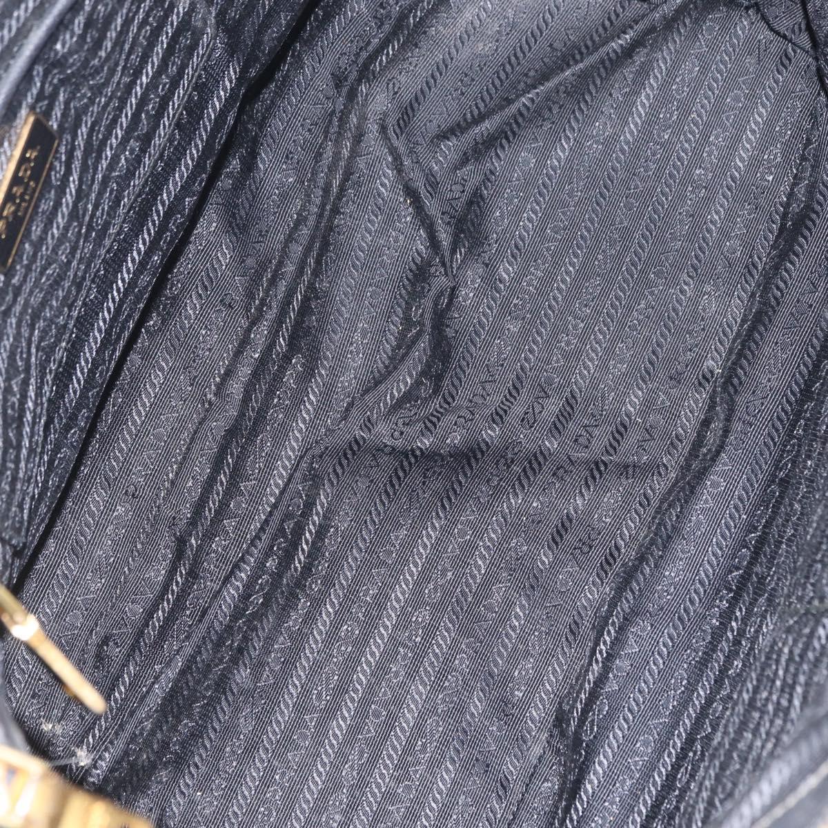PRADA Galleria Hand Bag Safiano Leather Black Gold Auth 205439