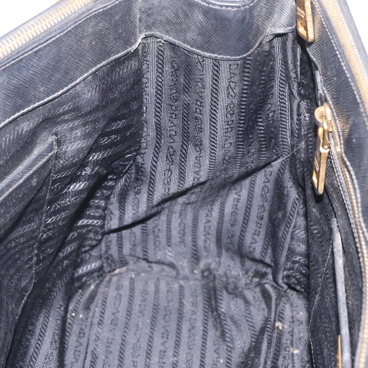 PRADA Galleria Hand Bag Safiano Leather Black Gold Auth 205439