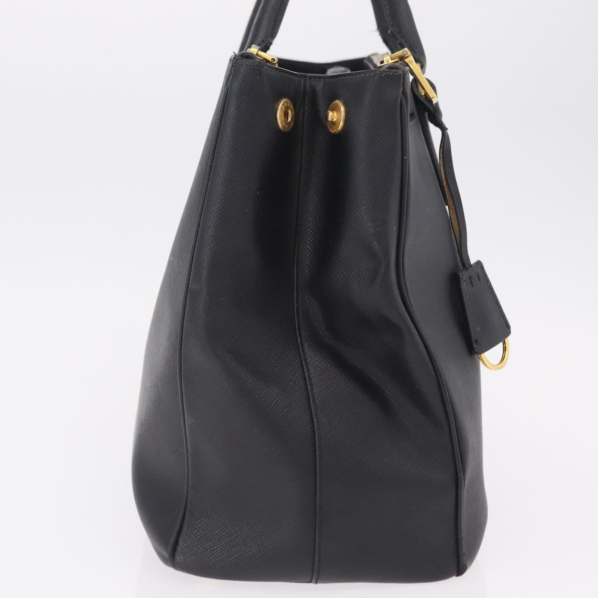 PRADA Galleria Hand Bag Safiano Leather Black Gold Auth 205439