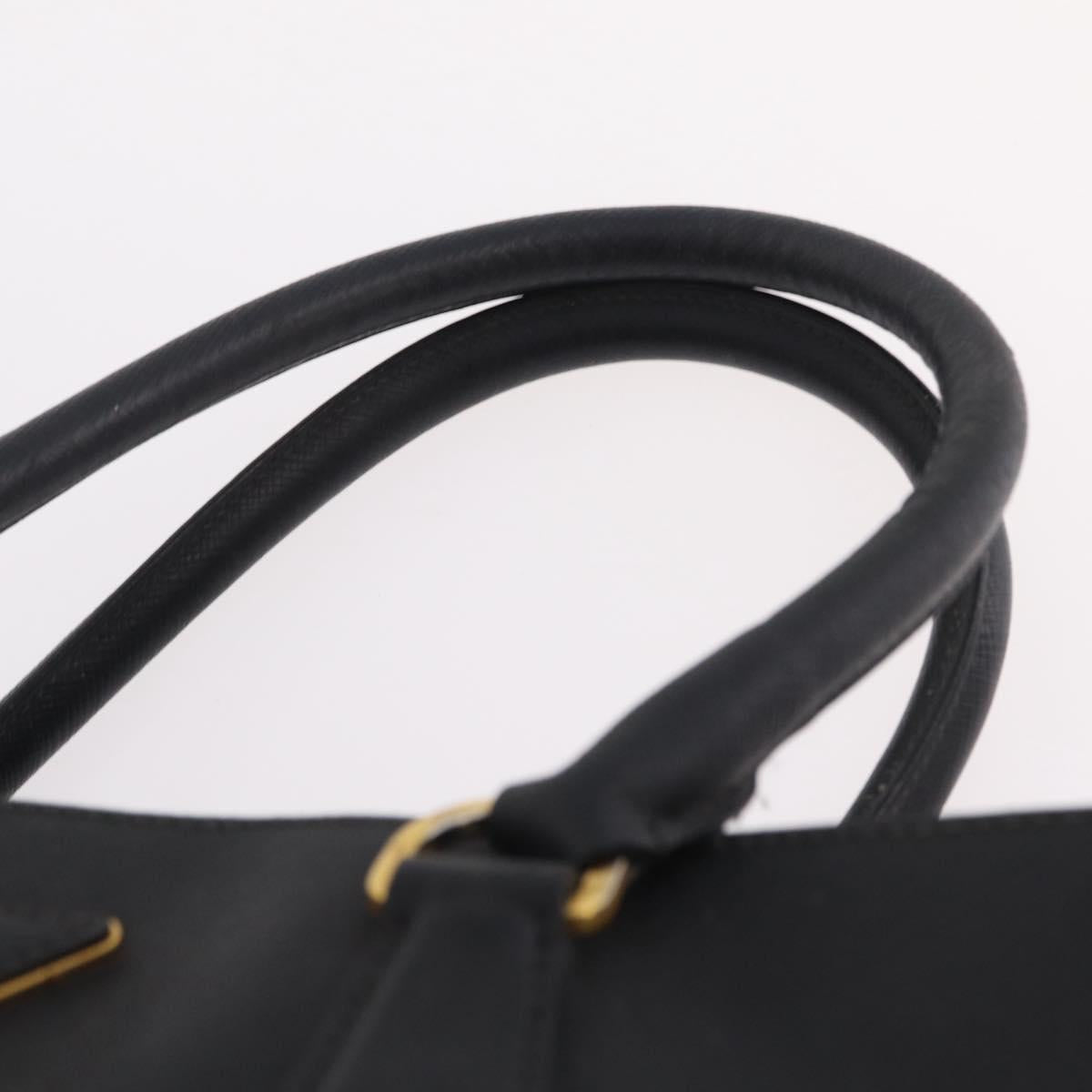 PRADA Galleria Hand Bag Safiano Leather Black Gold Auth 205439
