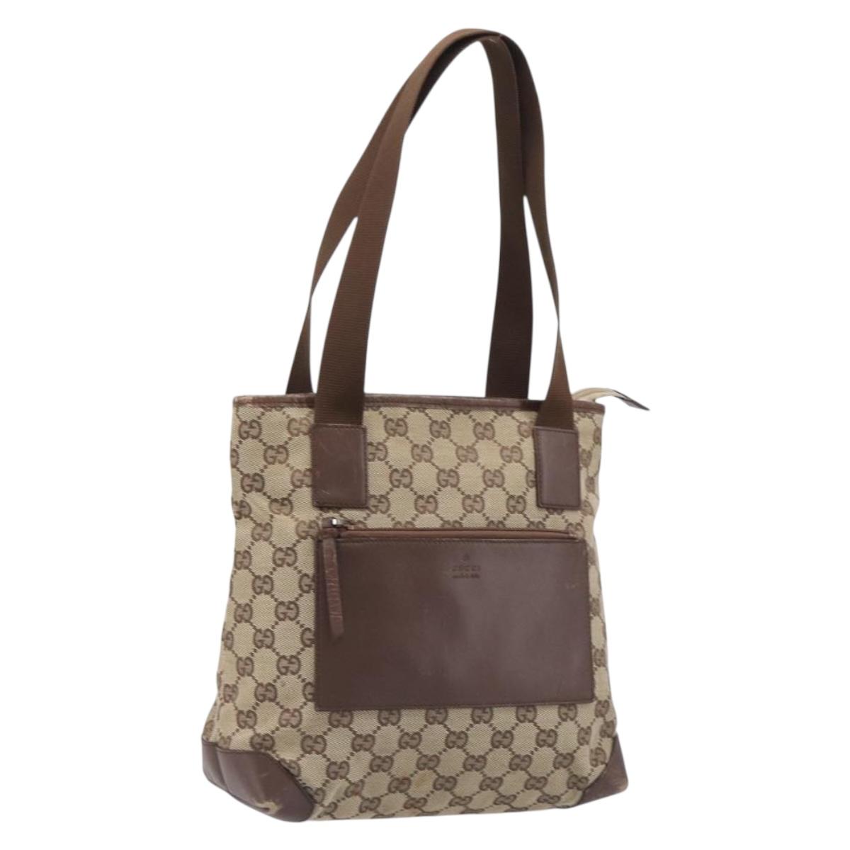 GUCCI GG Canvas Tote Bag Beige Silver 28893 Auth 205452