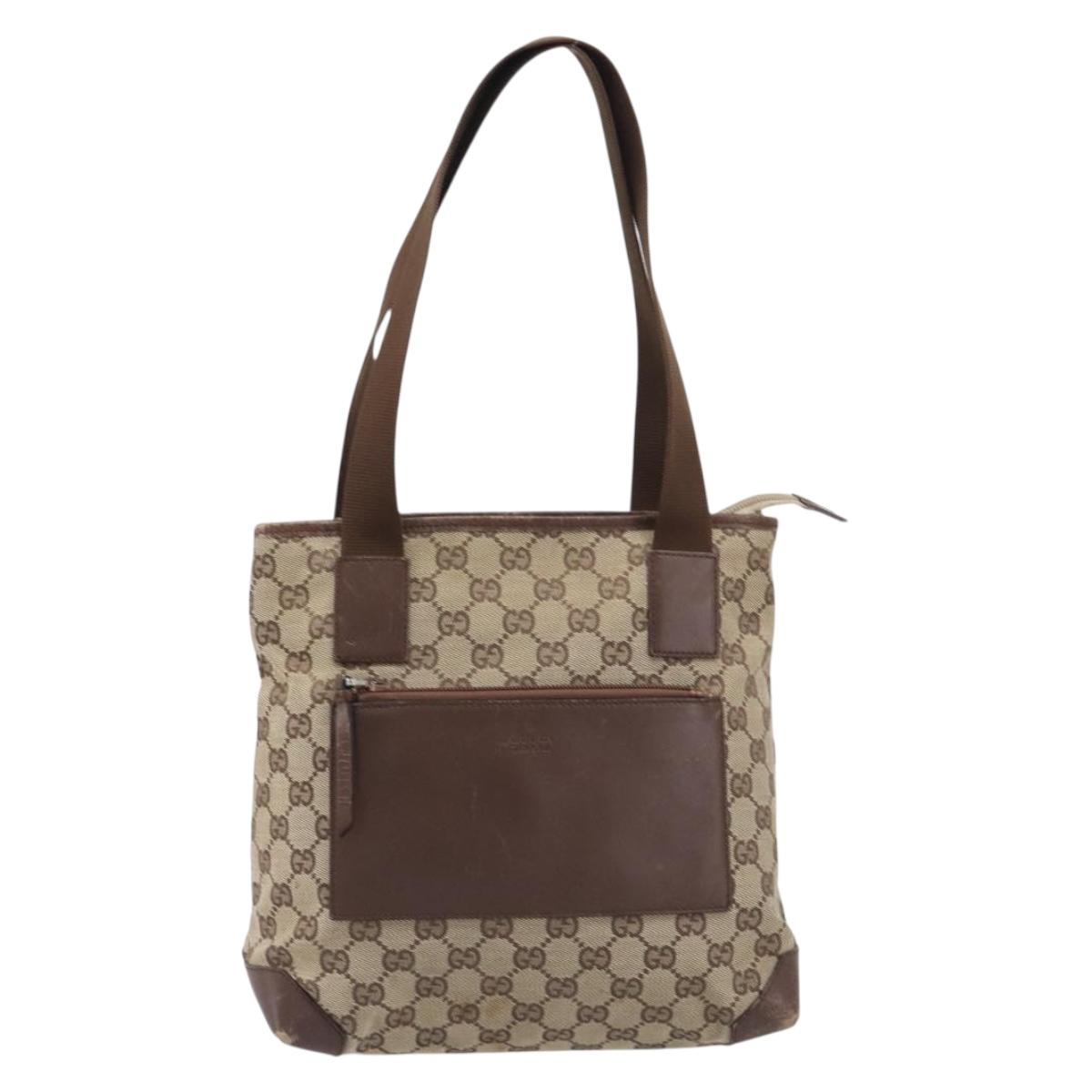GUCCI GG Canvas Tote Bag Beige Silver 28893 Auth 205452