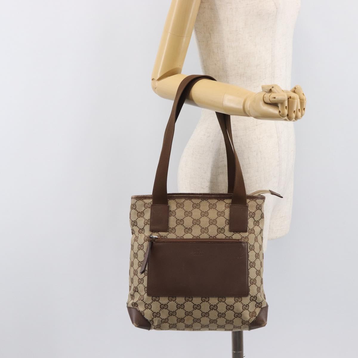GUCCI GG Canvas Tote Bag Beige Silver 28893 Auth 205452