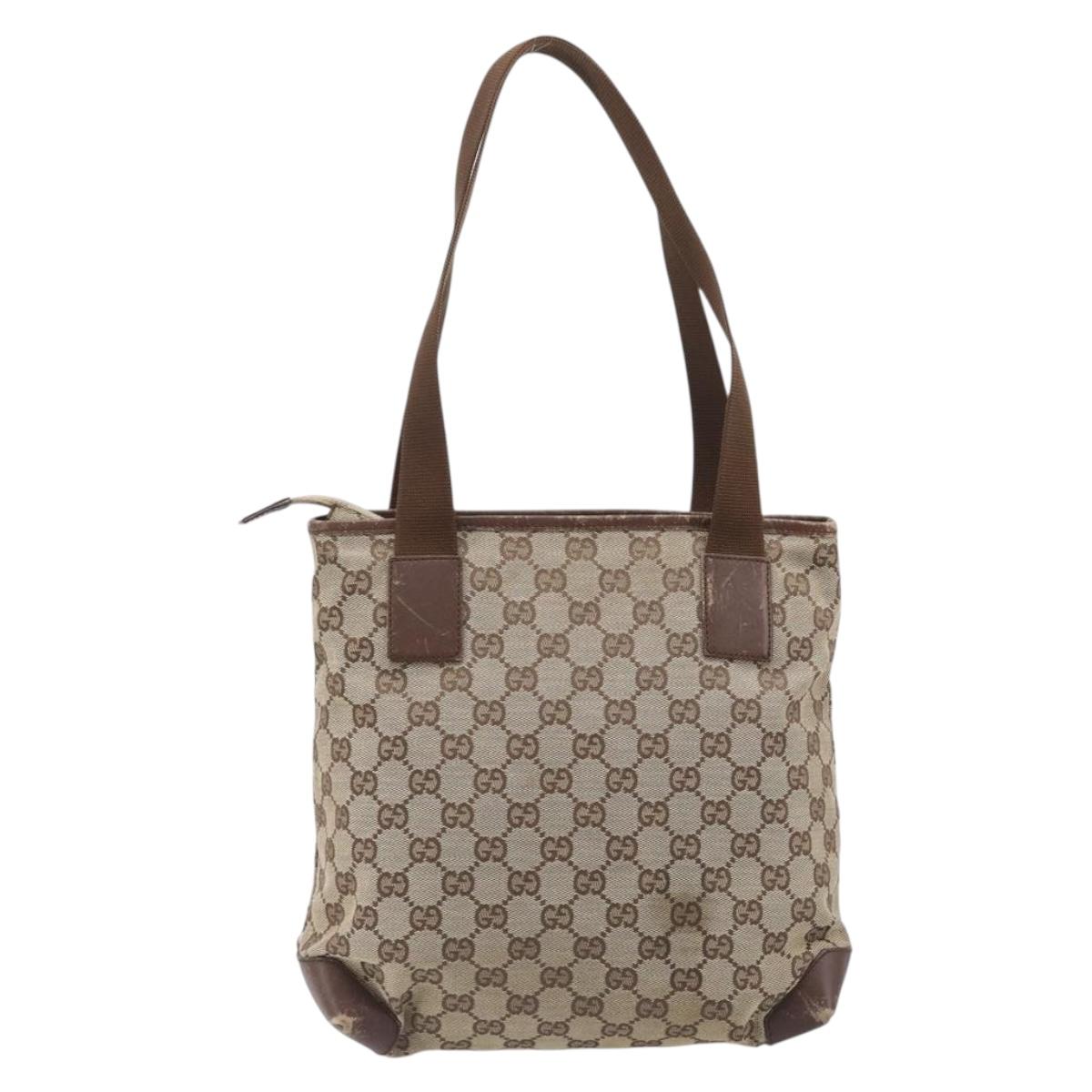 GUCCI GG Canvas Tote Bag Beige Silver 28893 Auth 205452