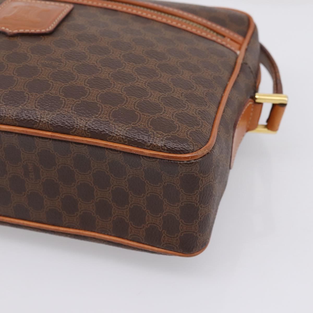 CELINE Macadam Canvas Shoulder Bag PVC Leather Brown Gold Auth 205454V