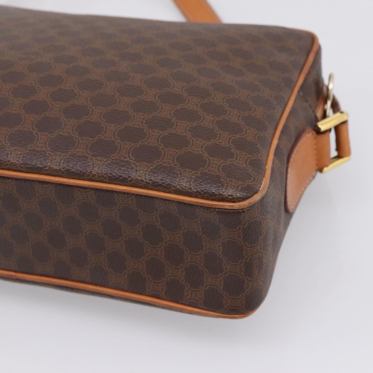 CELINE Macadam Canvas Shoulder Bag PVC Leather Brown Gold Auth 205454V