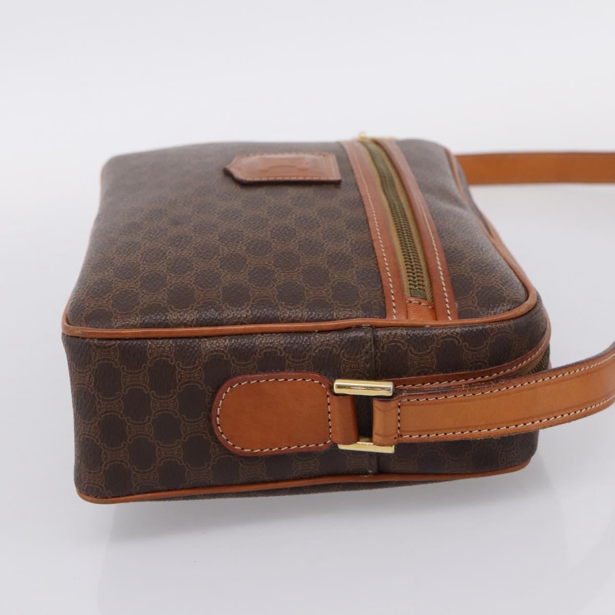 CELINE Macadam Canvas Shoulder Bag PVC Leather Brown Gold Auth 205454V
