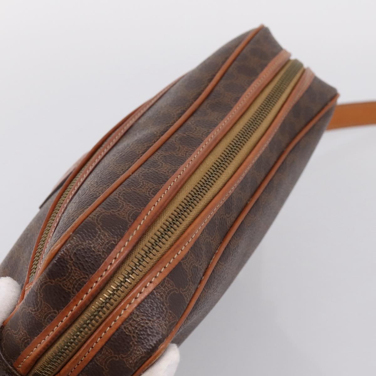 CELINE Macadam Canvas Shoulder Bag PVC Leather Brown Gold Auth 205454V