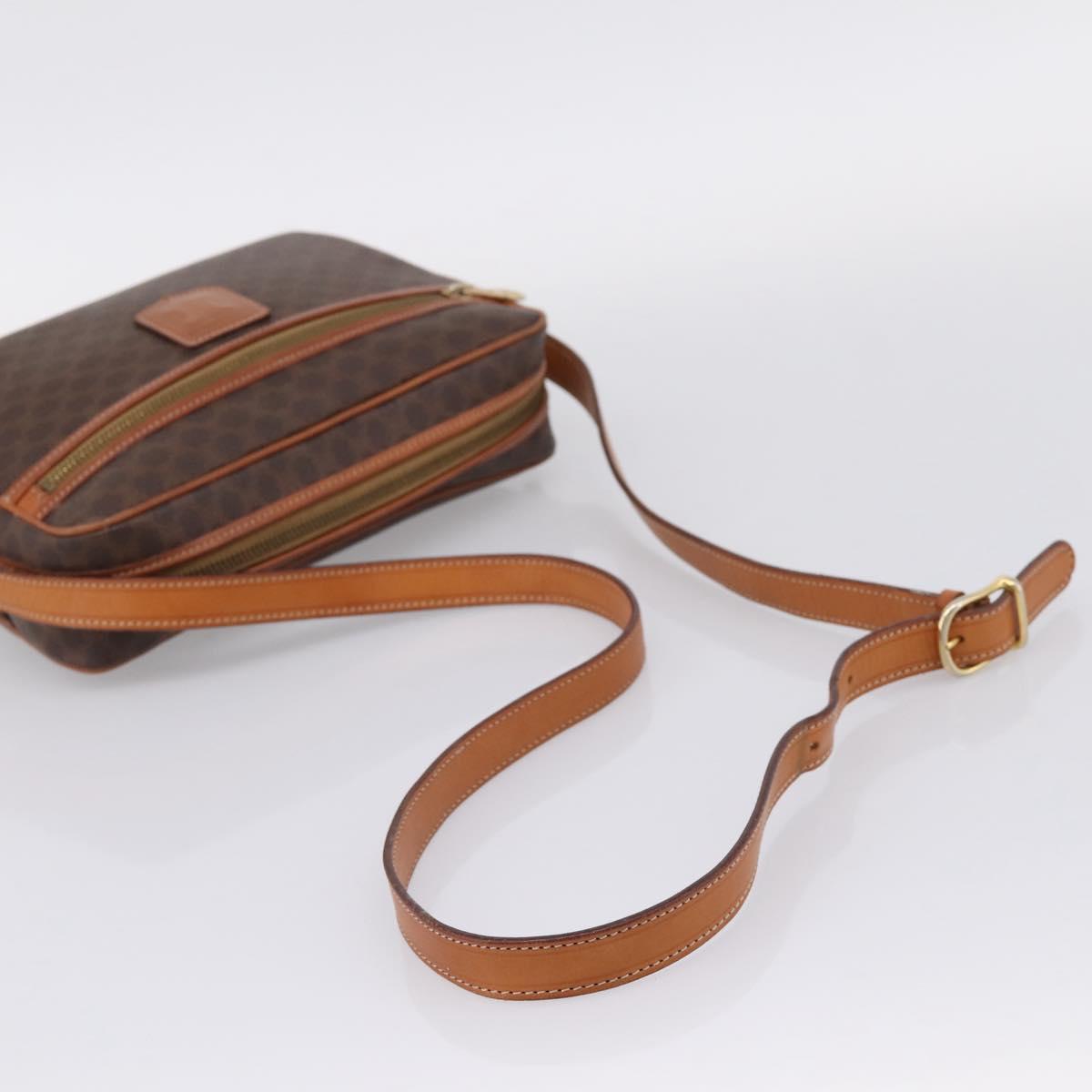 CELINE Macadam Canvas Shoulder Bag PVC Leather Brown Gold Auth 205454V