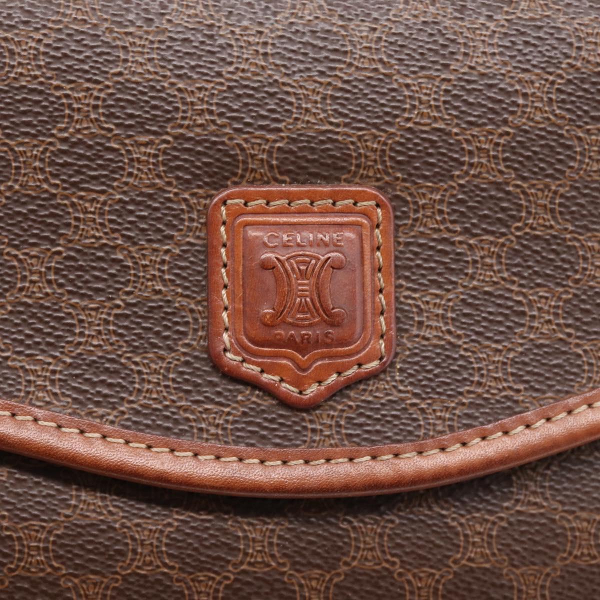 CELINE Macadam Canvas Hand Bag PVC Leather Brown Gold Auth 205456A