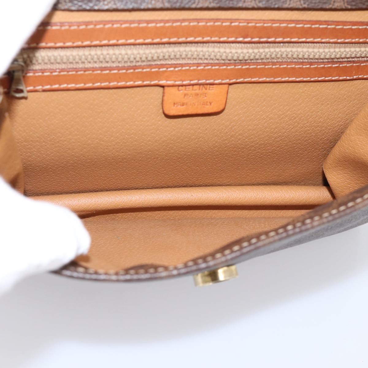 CELINE Macadam Canvas Hand Bag PVC Leather Brown Gold Auth 205456A