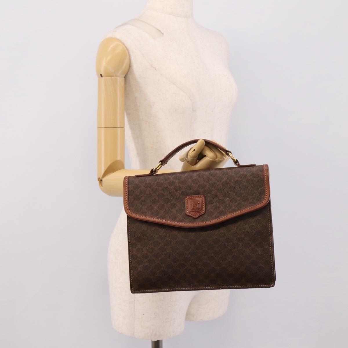 CELINE Macadam Canvas Hand Bag PVC Leather Brown Gold Auth 205456A