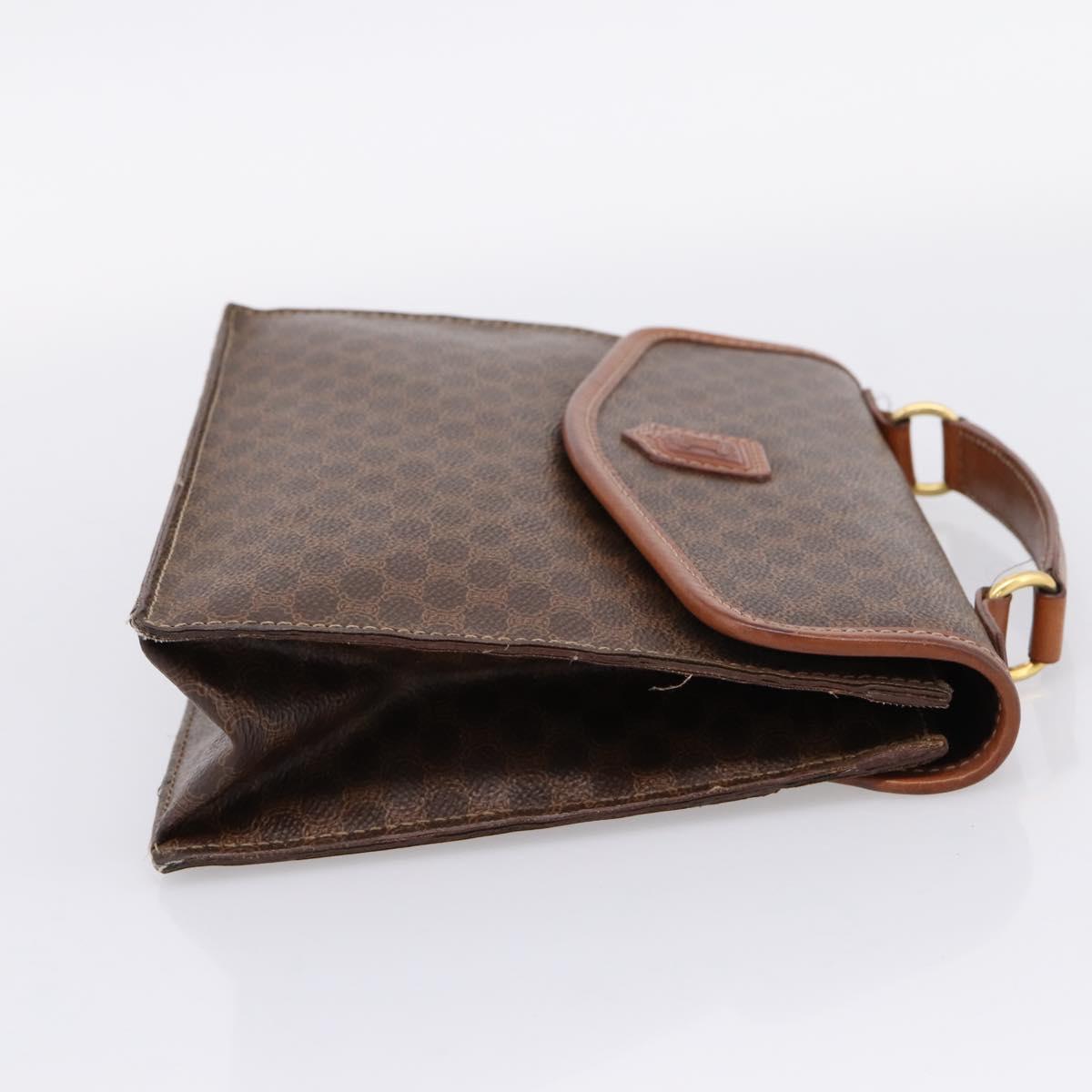 CELINE Macadam Canvas Hand Bag PVC Leather Brown Gold Auth 205456A