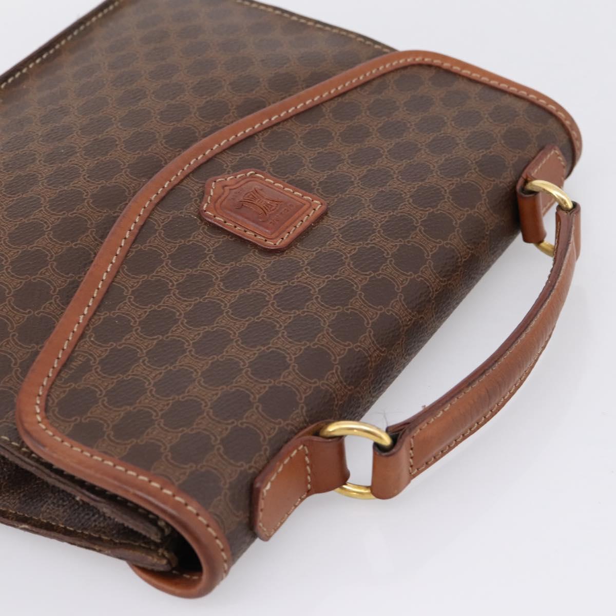 CELINE Macadam Canvas Hand Bag PVC Leather Brown Gold Auth 205456A