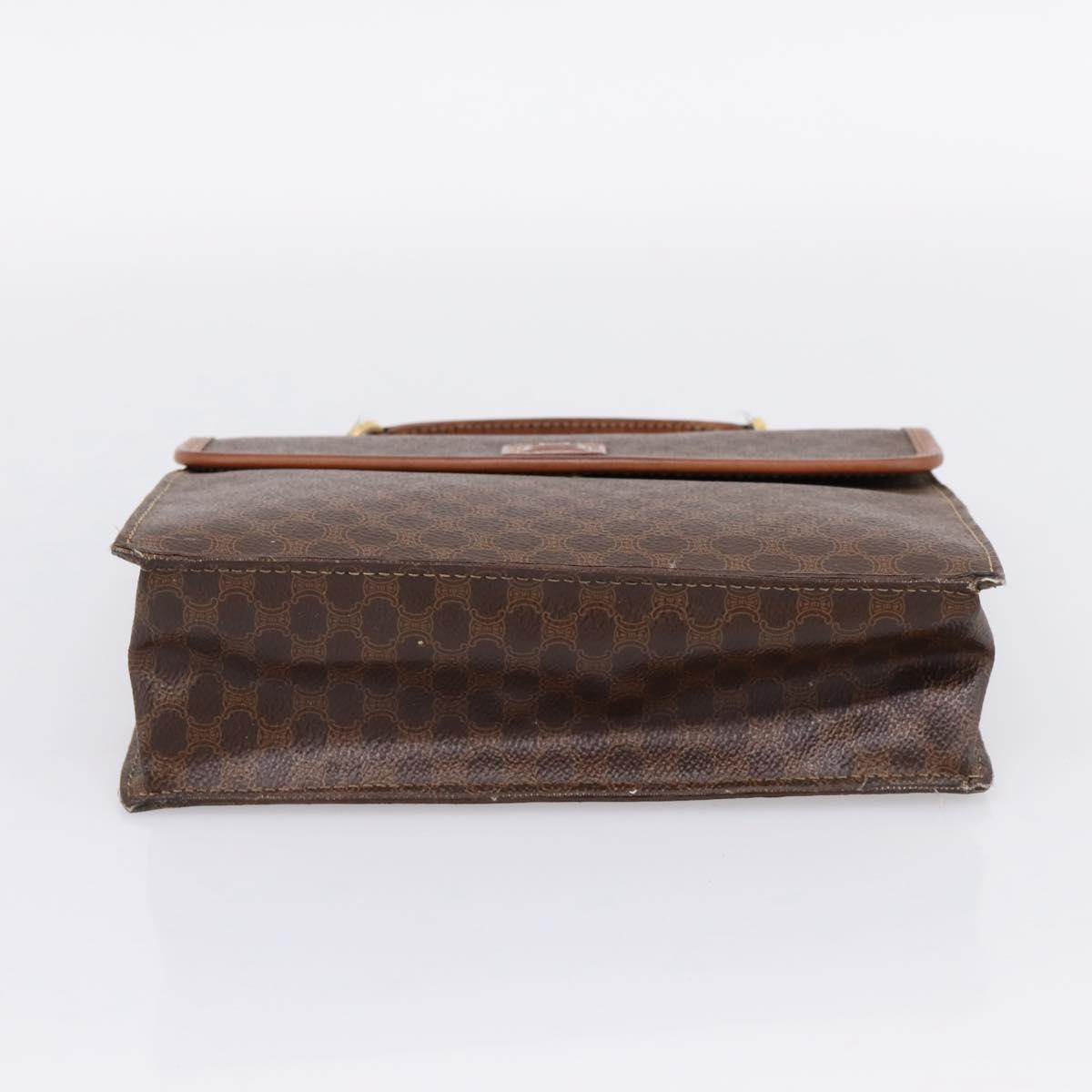 CELINE Macadam Canvas Hand Bag PVC Leather Brown Gold Auth 205456A