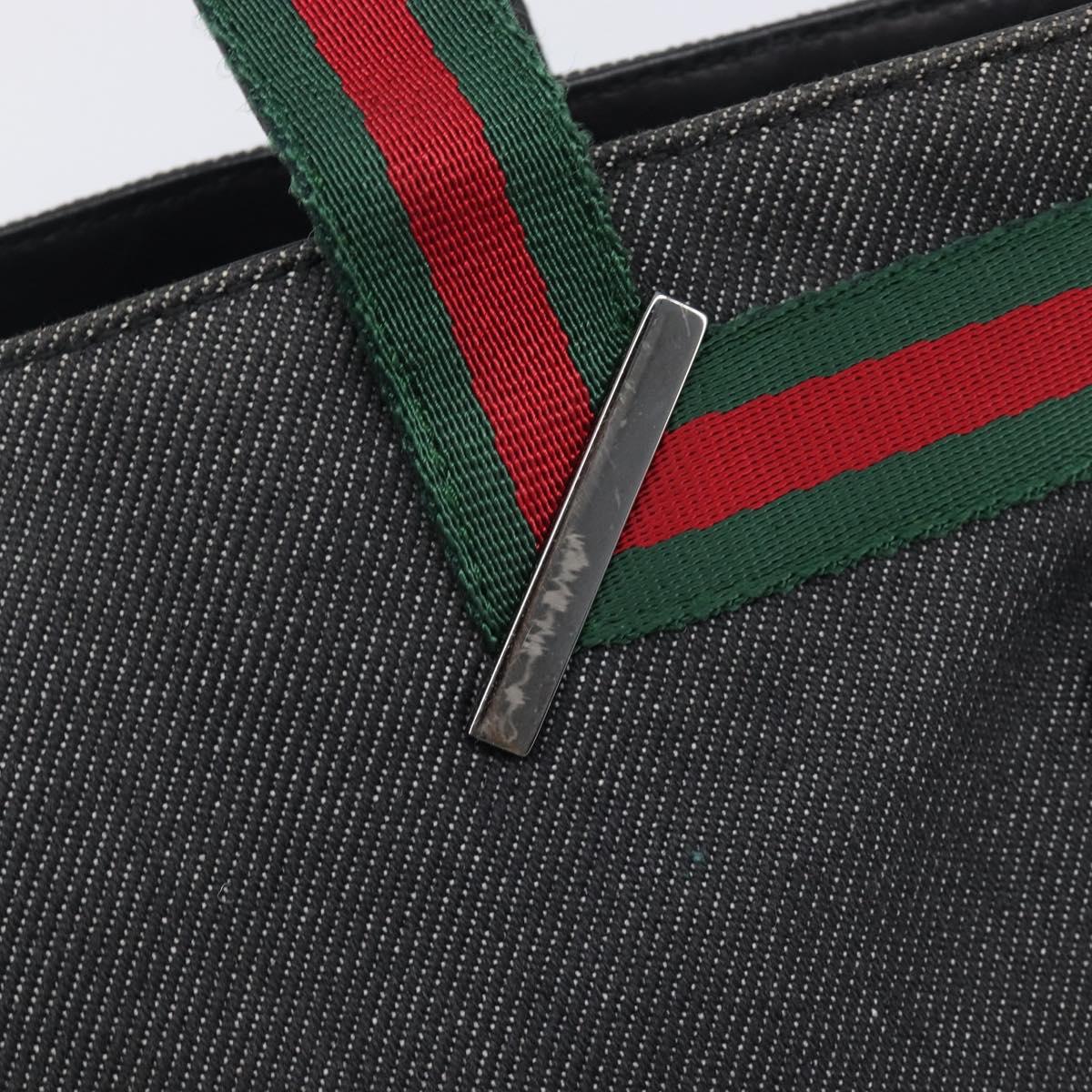 GUCCI Web Sherry Line Hand Bag Canvas Black Silver 73984 Auth 205458V