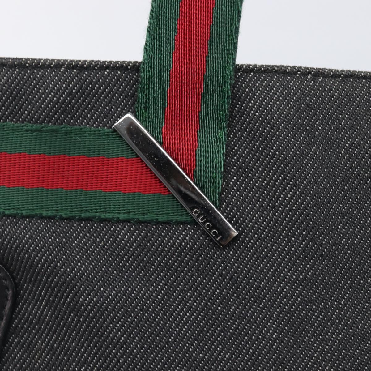 GUCCI Web Sherry Line Hand Bag Canvas Black Silver 73984 Auth 205458V