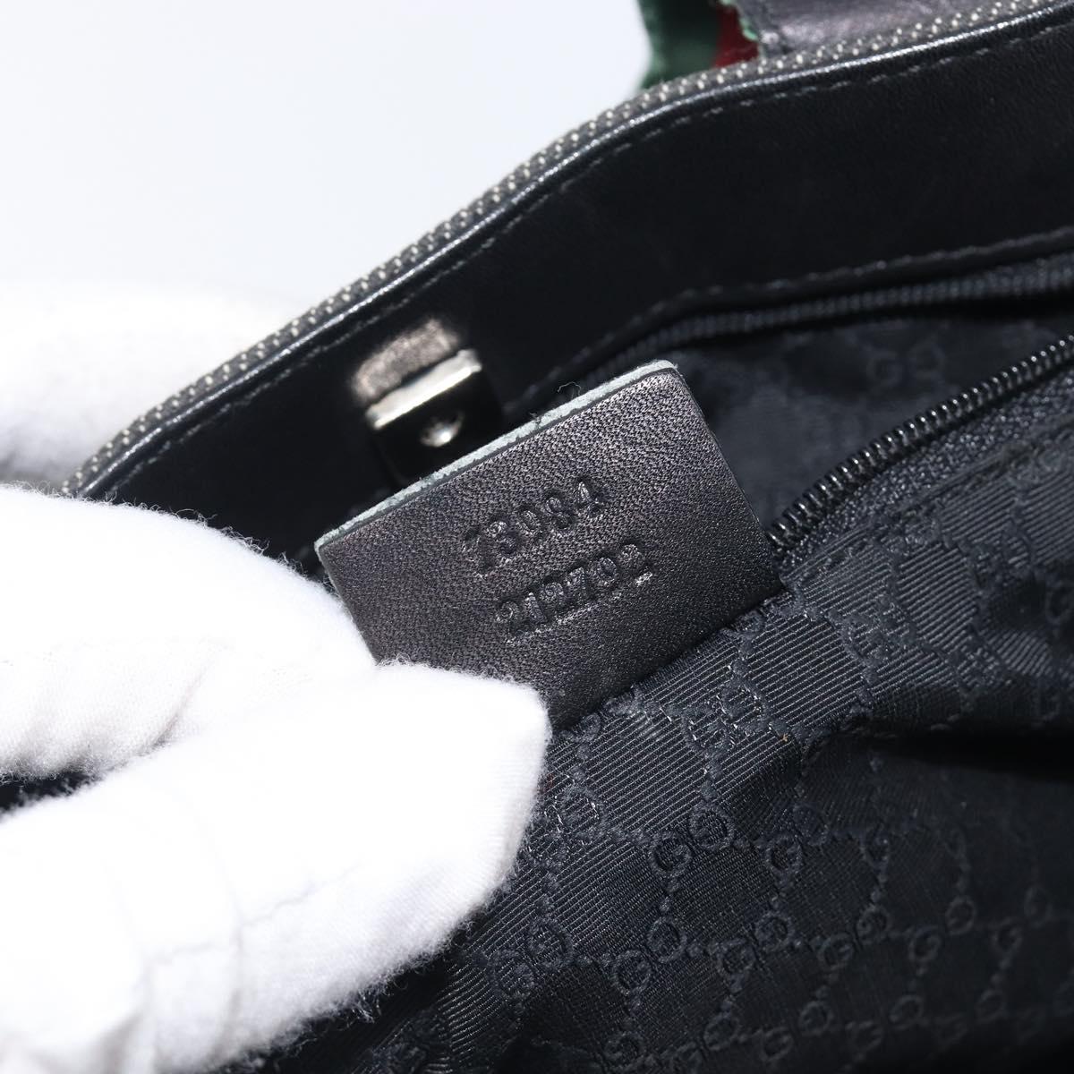 GUCCI Web Sherry Line Hand Bag Canvas Black Silver 73984 Auth 205458V