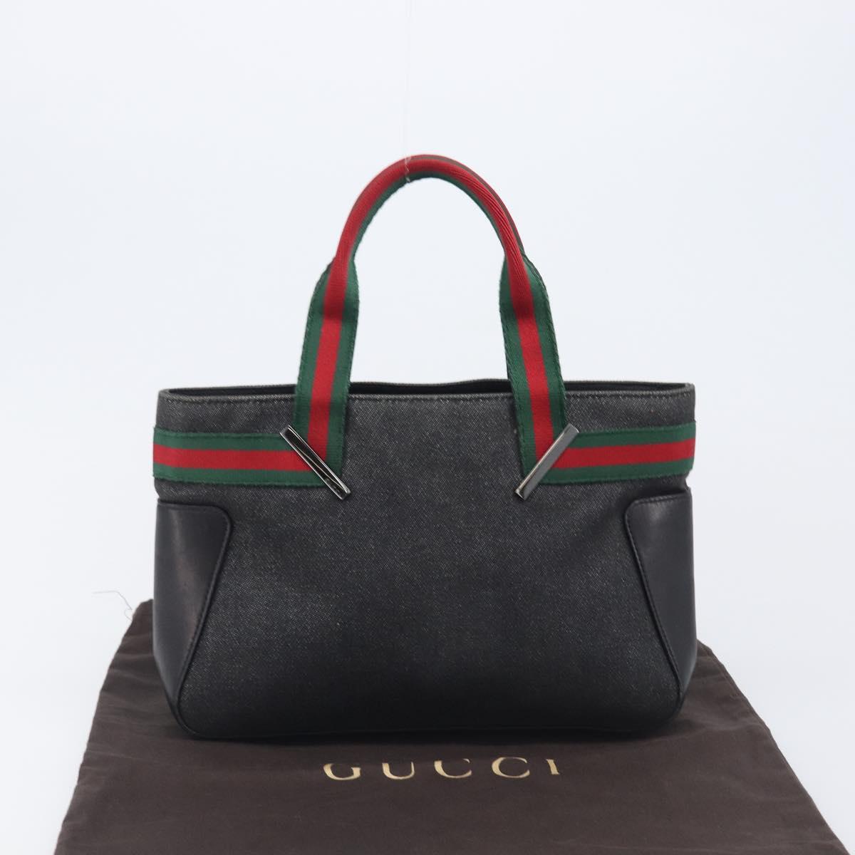 GUCCI Web Sherry Line Hand Bag Canvas Black Silver 73984 Auth 205458V