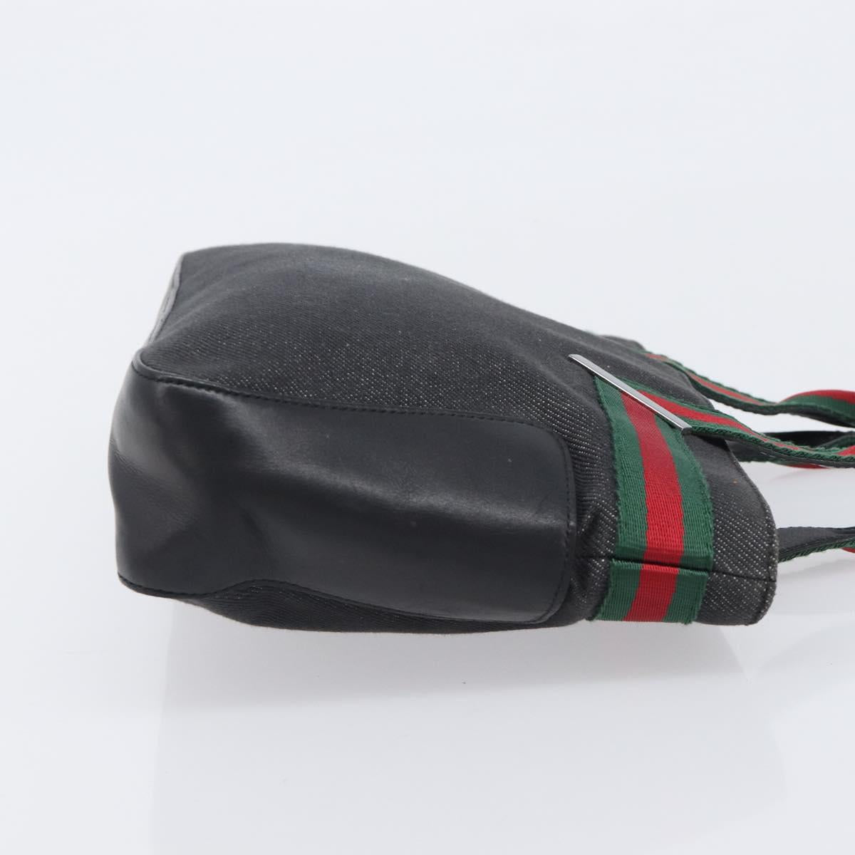 GUCCI Web Sherry Line Hand Bag Canvas Black Silver 73984 Auth 205458V
