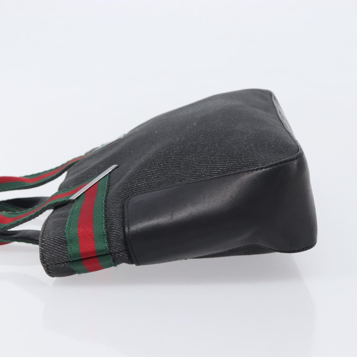 GUCCI Web Sherry Line Hand Bag Canvas Black Silver 73984 Auth 205458V