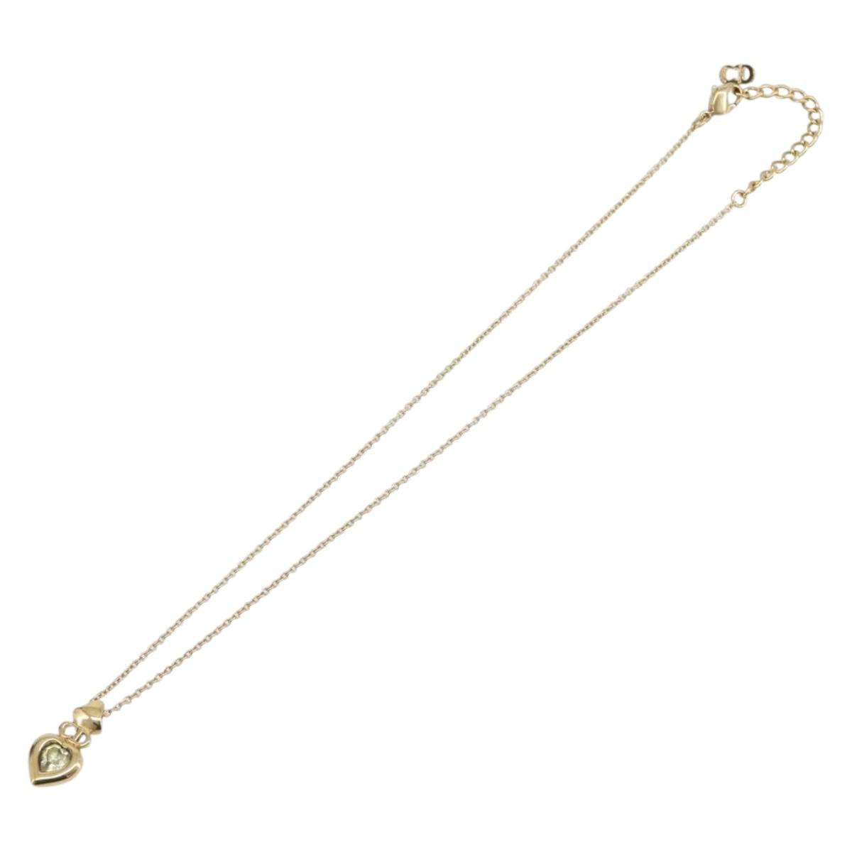 Christian Dior Heart Stone Necklace metal Gold Auth 205471