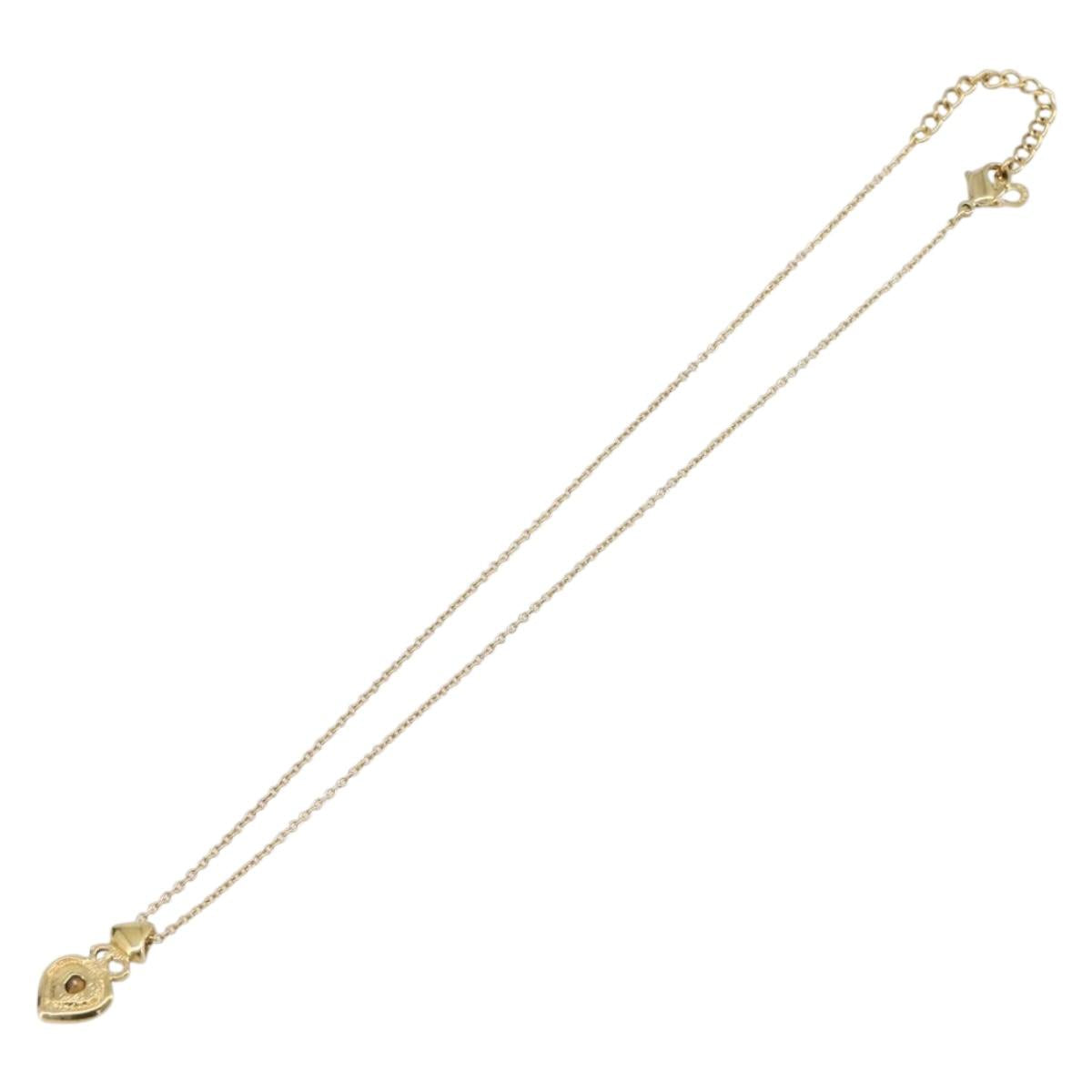 Christian Dior Heart Stone Necklace metal Gold Auth 205471