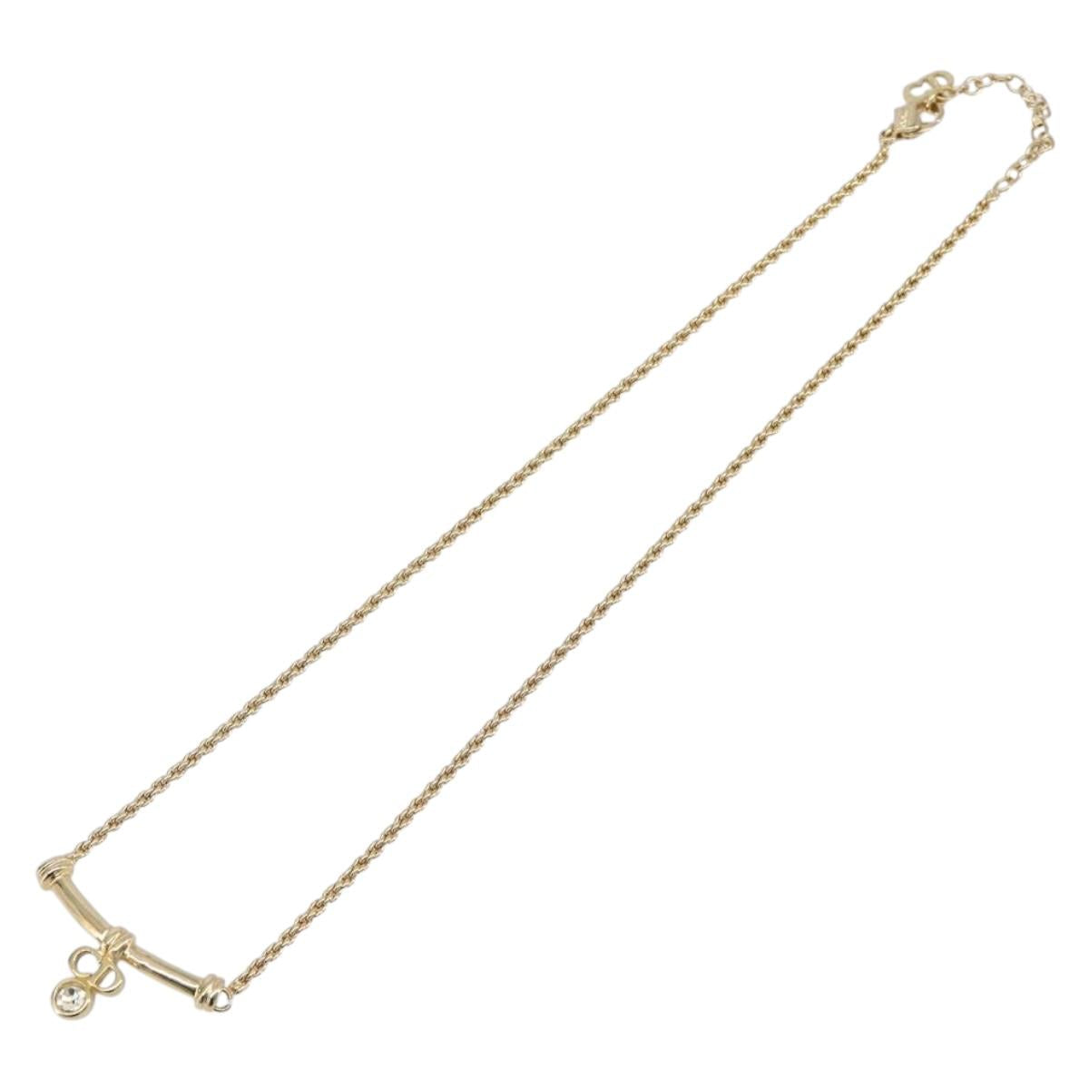 Christian Dior CD Stone Necklace metal Gold Auth 205476