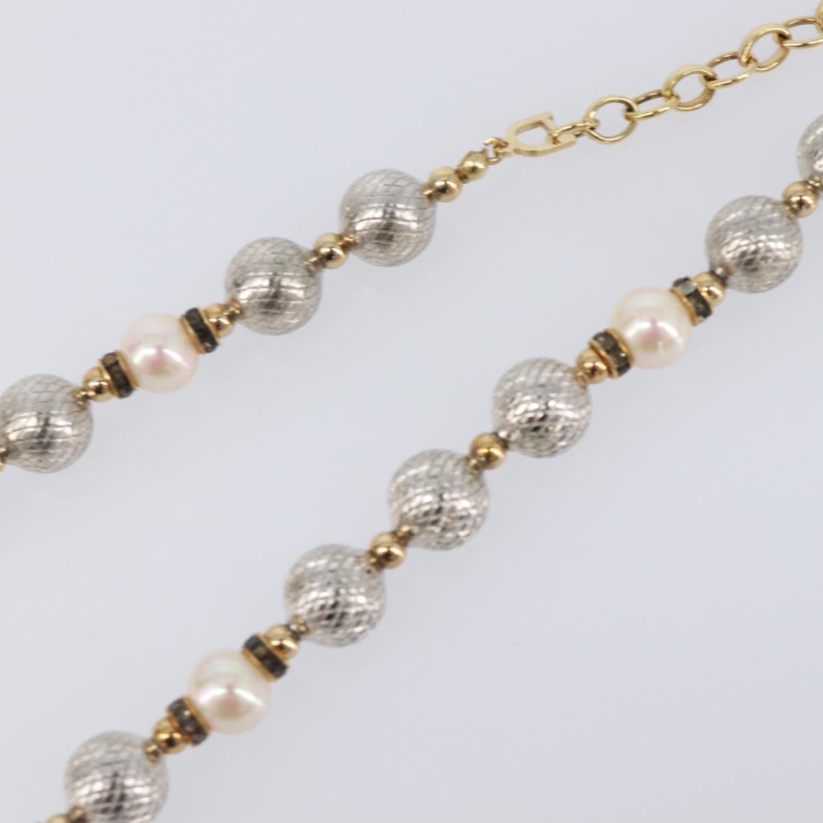 Christian Dior Pearl Necklace metal White Gold Auth 205488M