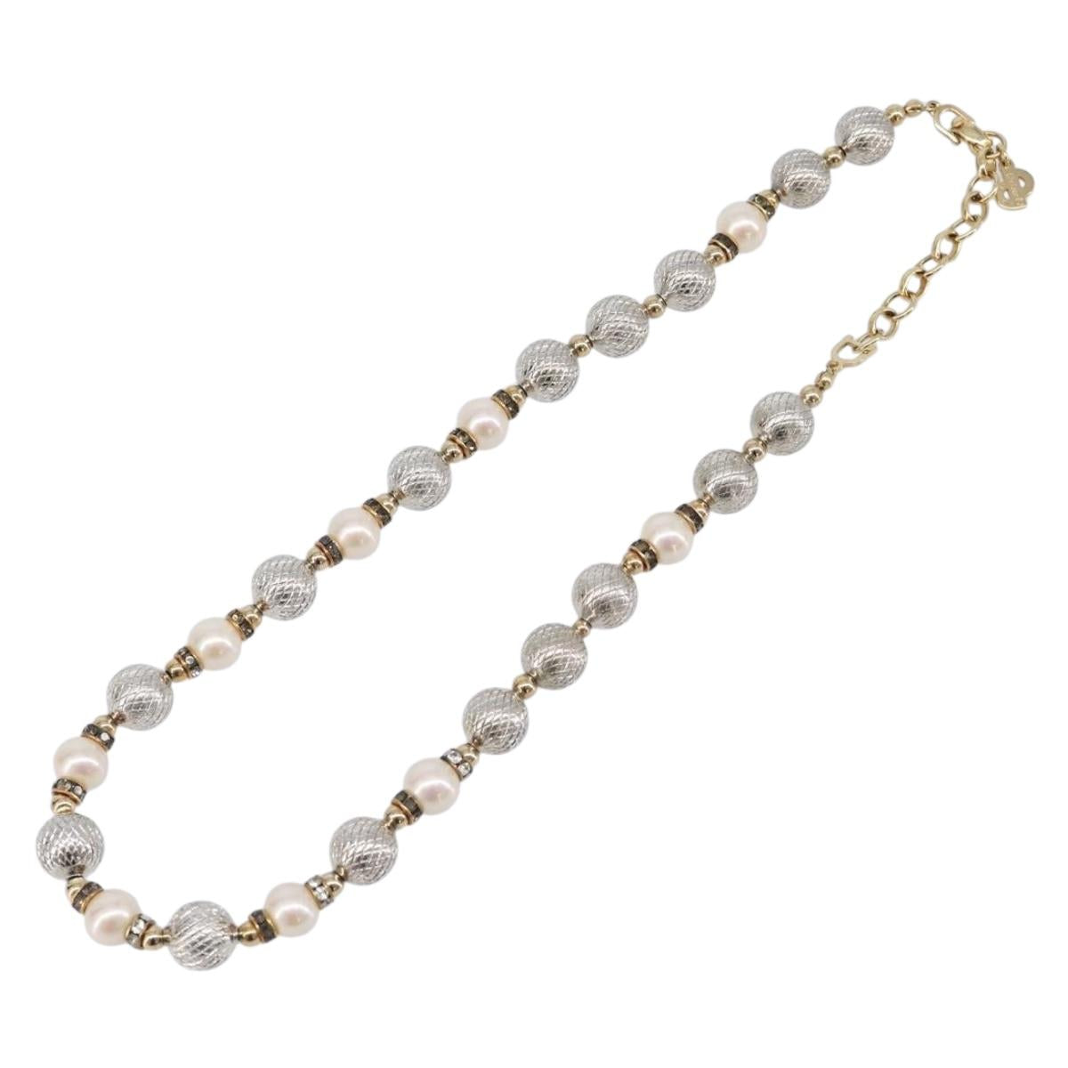 Christian Dior Pearl Necklace metal White Gold Auth 205488M