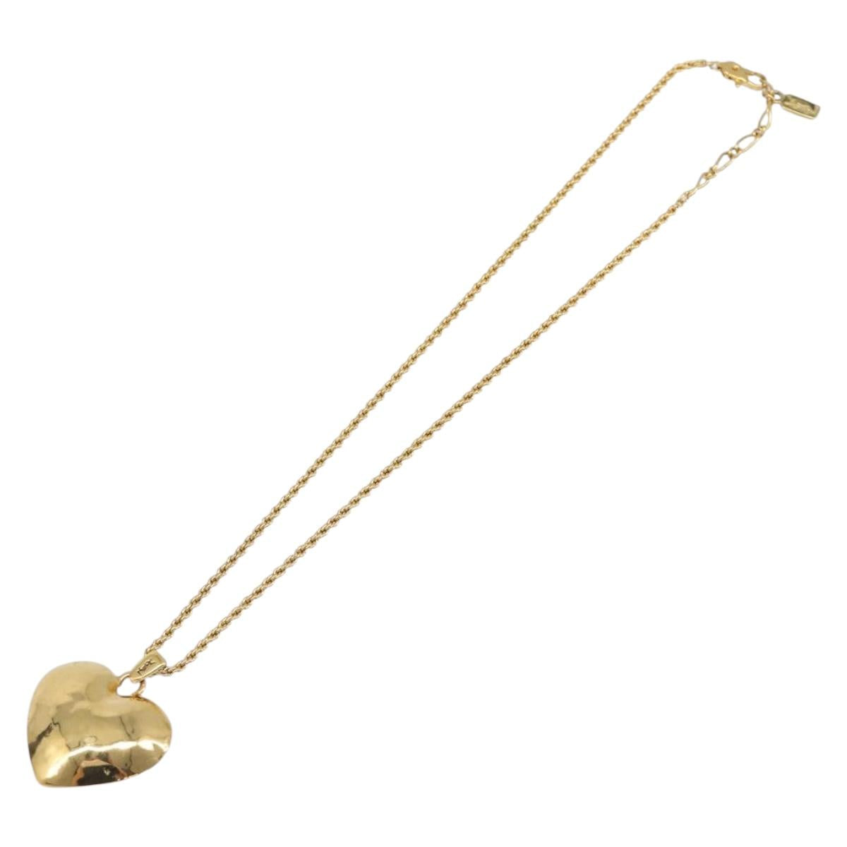 SAINT LAURENT Heart Motif Necklace metal Gold Auth 205495M