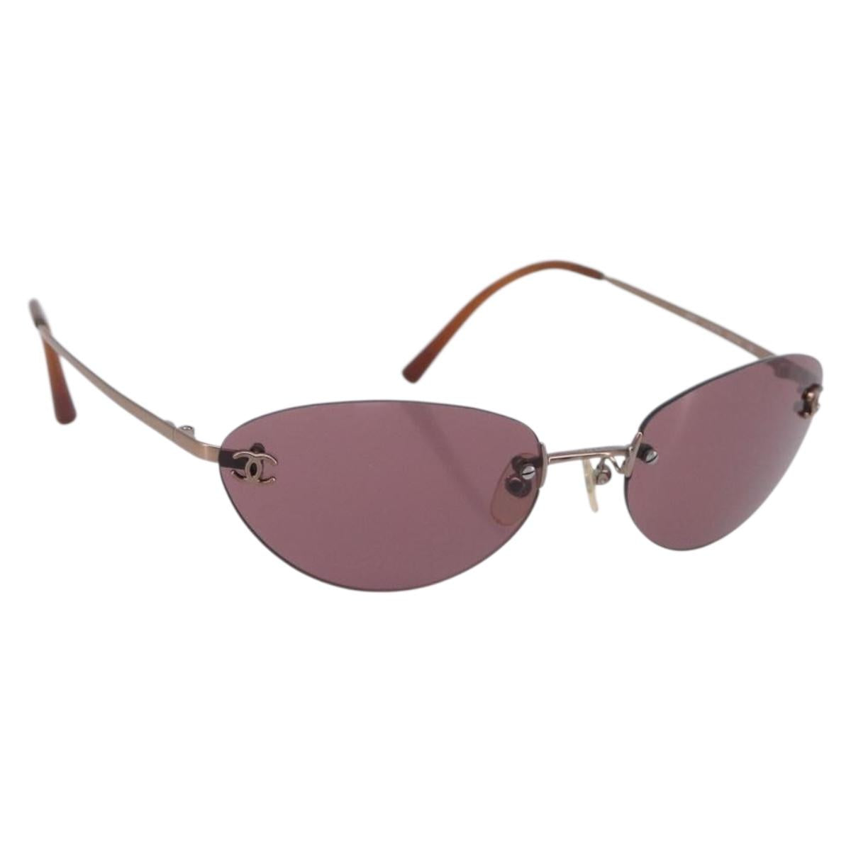 CHANEL Sunglasses metal Brown CC Auth 205503M