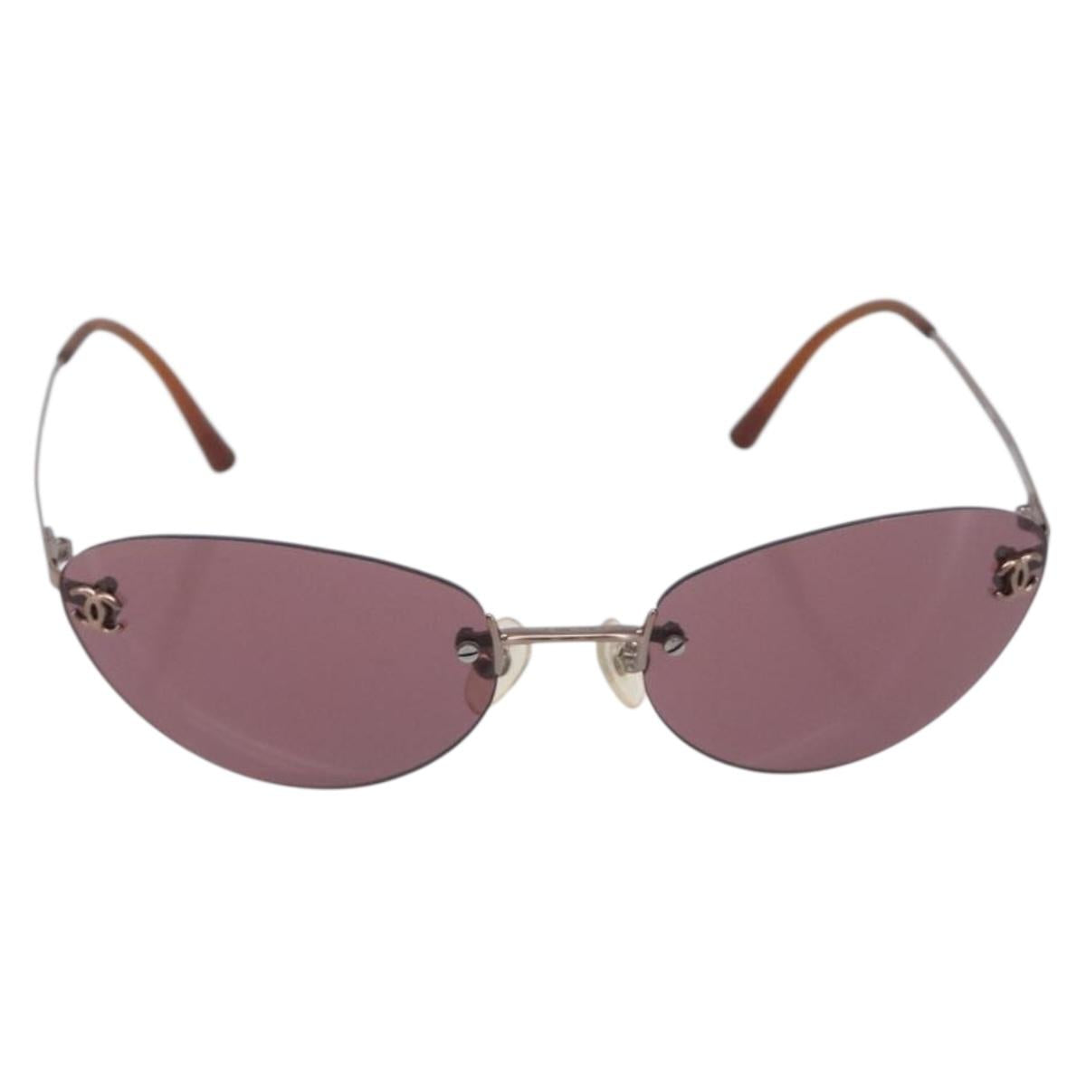 CHANEL Sunglasses metal Brown CC Auth 205503M