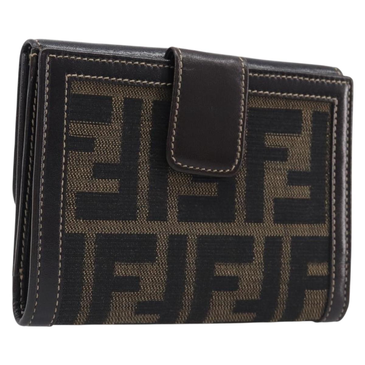 FENDI Zucca Canvas Bifold Wallet Black Brown Auth 205504V