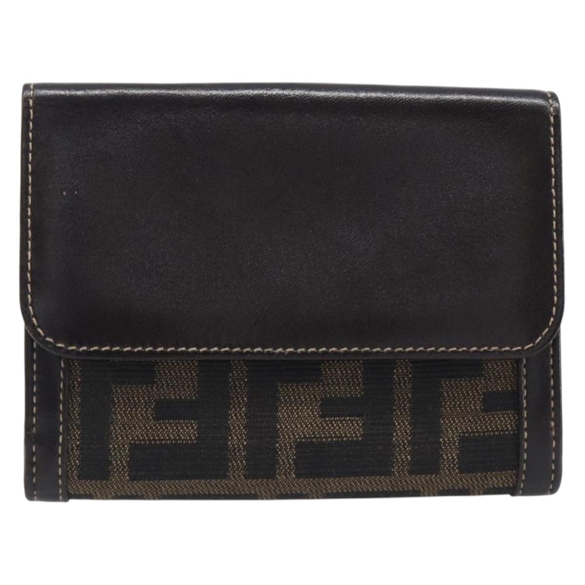 FENDI Zucca Canvas Bifold Wallet Black Brown Auth 205504V