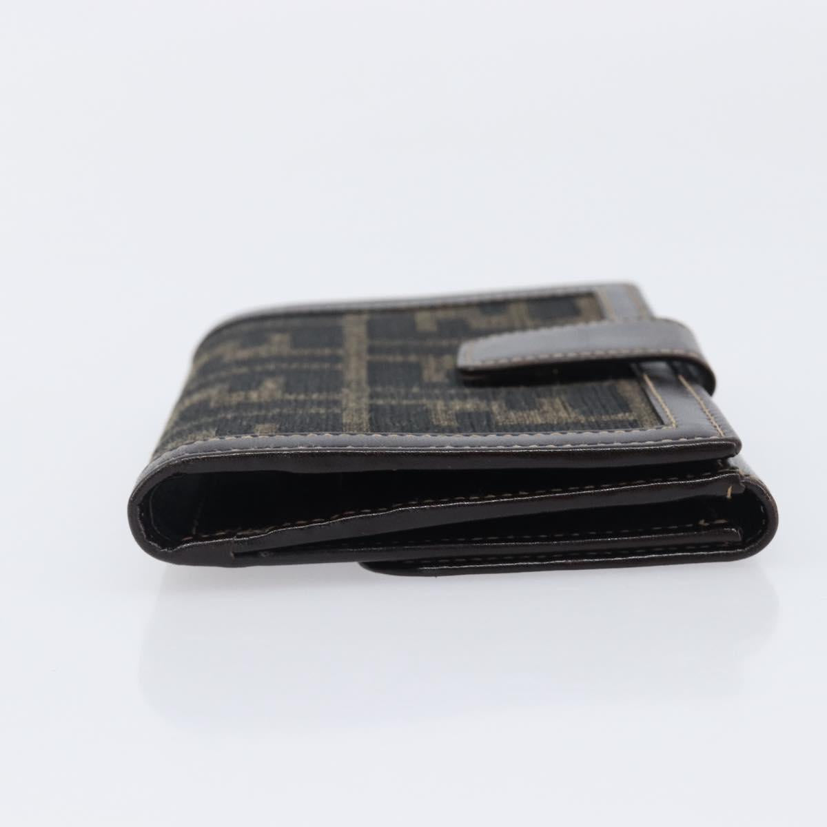 FENDI Zucca Canvas Bifold Wallet Black Brown Auth 205504V