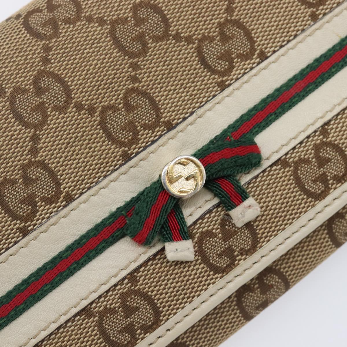 GUCCI GG Canvas Web Sherry Line Long Wallet Beige Gold Auth 205505V