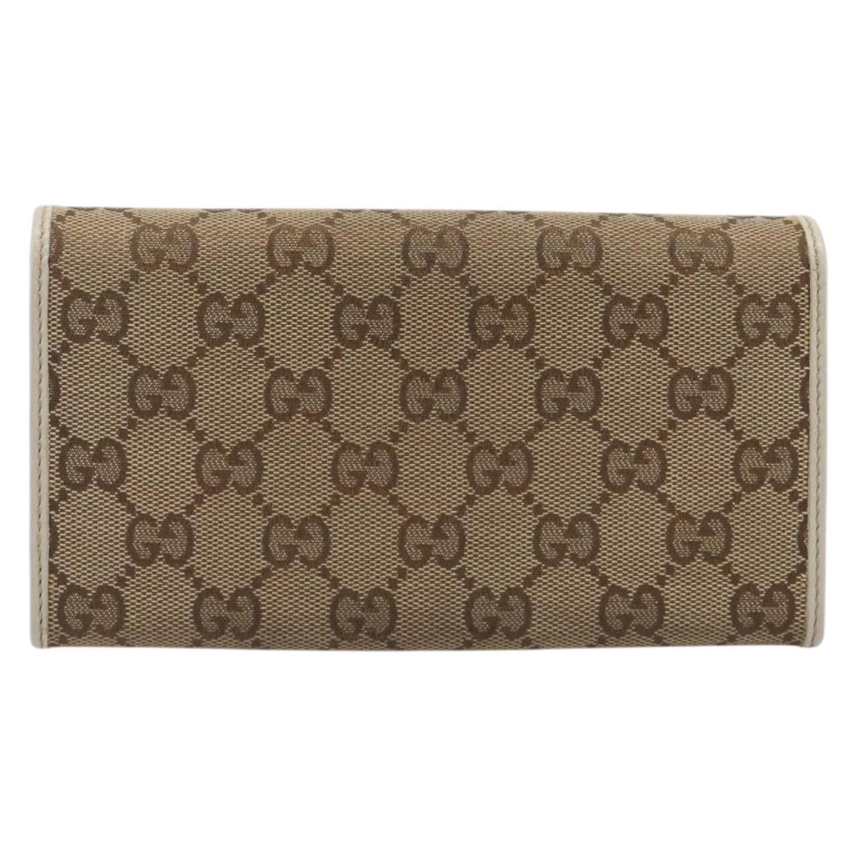 GUCCI GG Canvas Web Sherry Line Long Wallet Beige Gold Auth 205505V