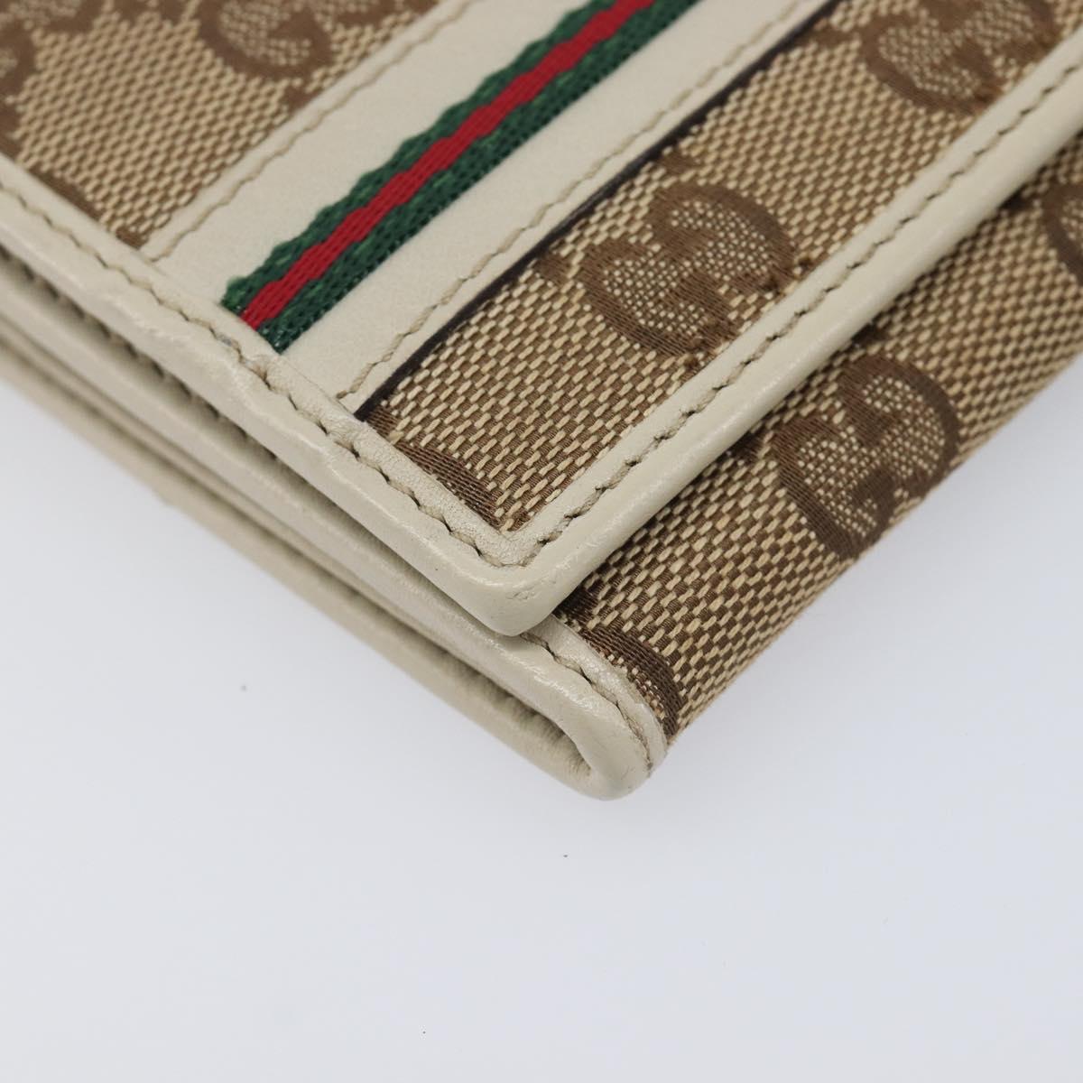 GUCCI GG Canvas Web Sherry Line Long Wallet Beige Gold Auth 205505V