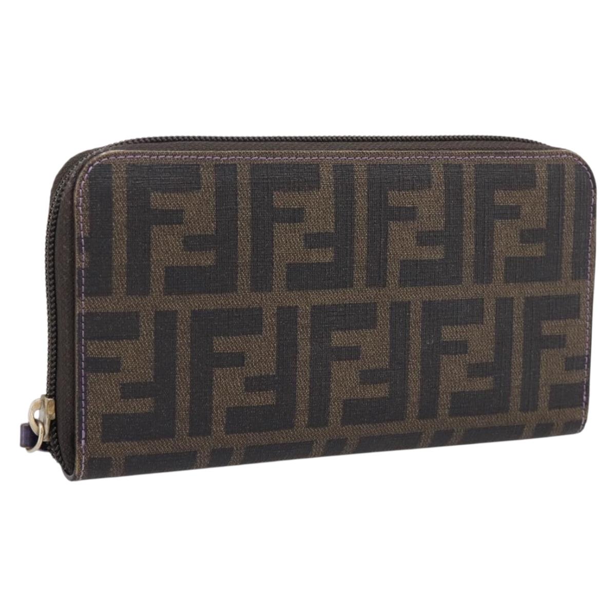 FENDI Zucca Canvas Long Wallet PVC Black Brown Auth 205506V