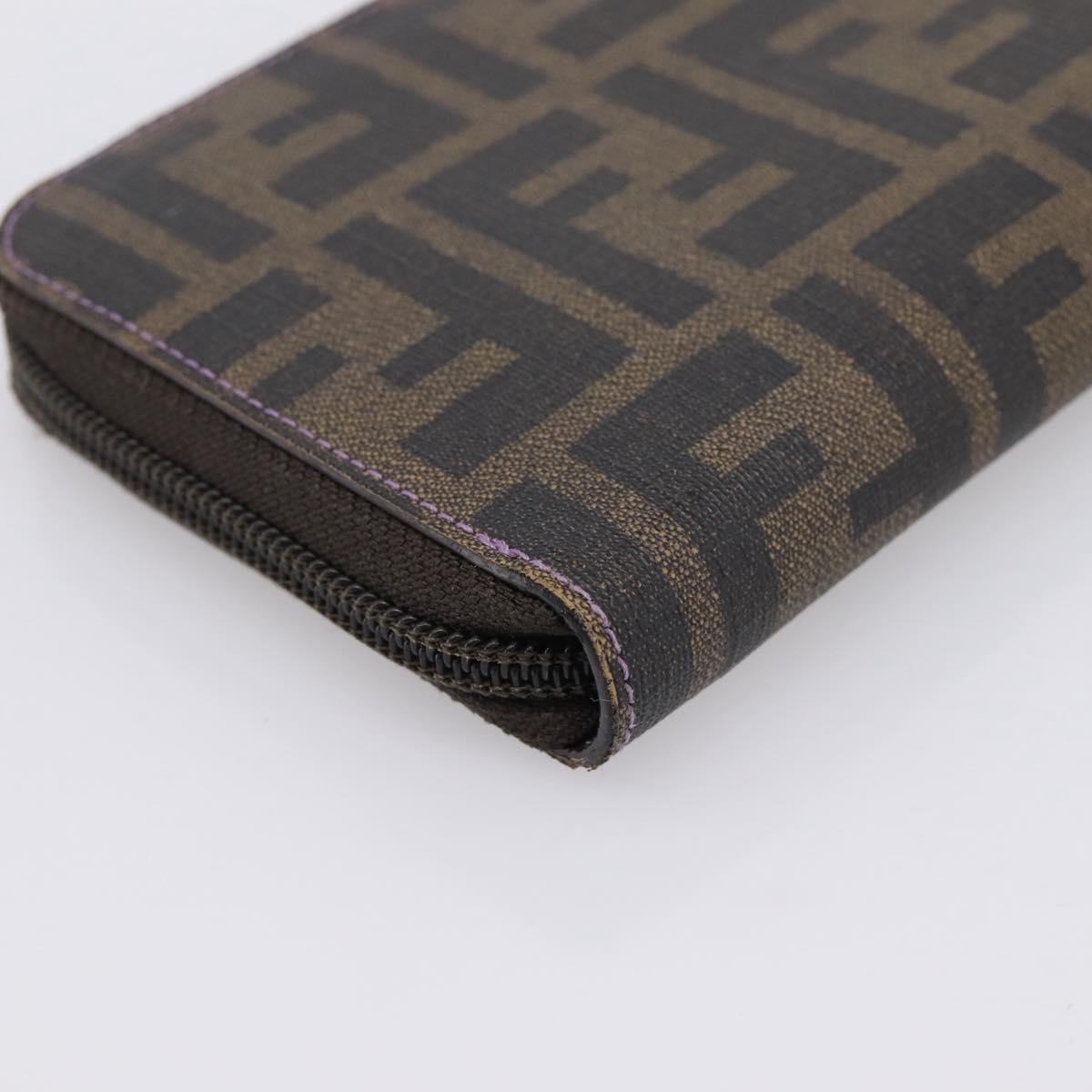 FENDI Zucca Canvas Long Wallet PVC Black Brown Auth 205506V