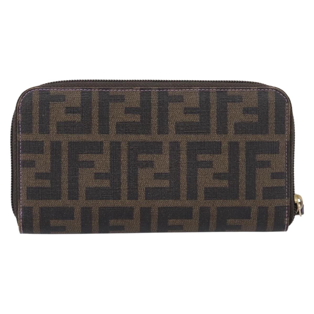 FENDI Zucca Canvas Long Wallet PVC Black Brown Auth 205506V