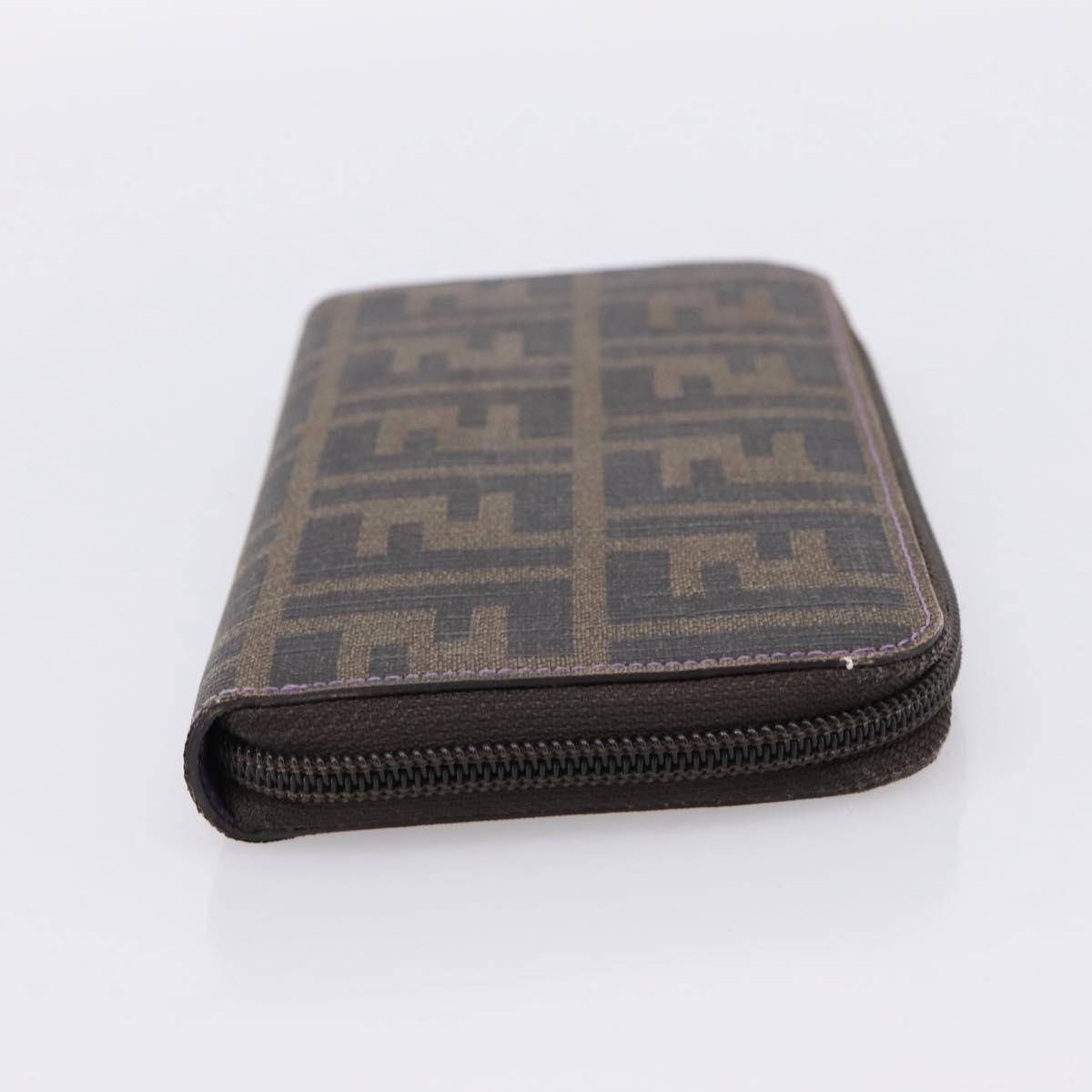 FENDI Zucca Canvas Long Wallet PVC Black Brown Auth 205506V