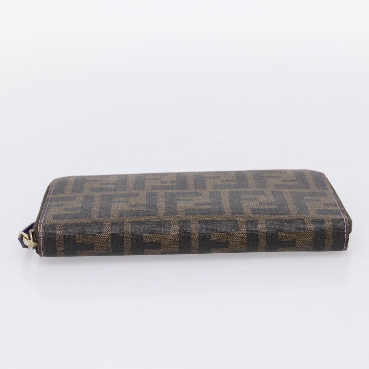 FENDI Zucca Canvas Long Wallet PVC Black Brown Auth 205506V