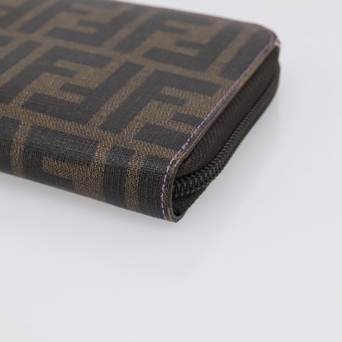FENDI Zucca Canvas Long Wallet PVC Black Brown Auth 205506V