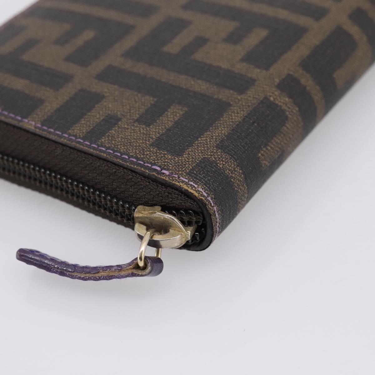 FENDI Zucca Canvas Long Wallet PVC Black Brown Auth 205506V