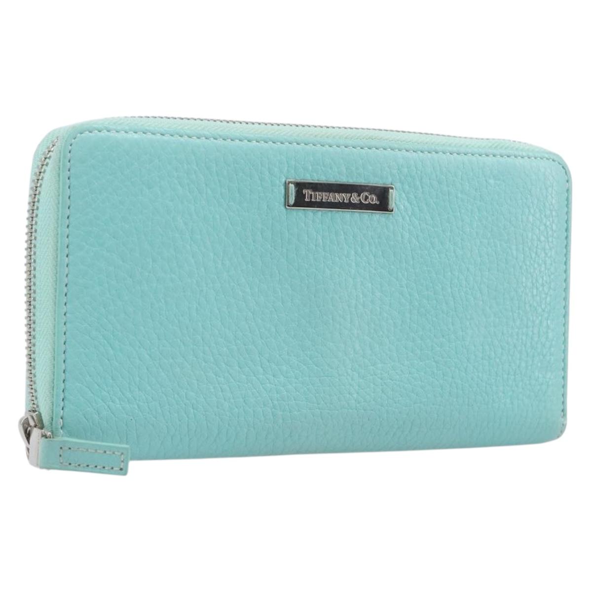 Tiffany & Co. Long Wallet Leather Blue Silver Auth 205507A