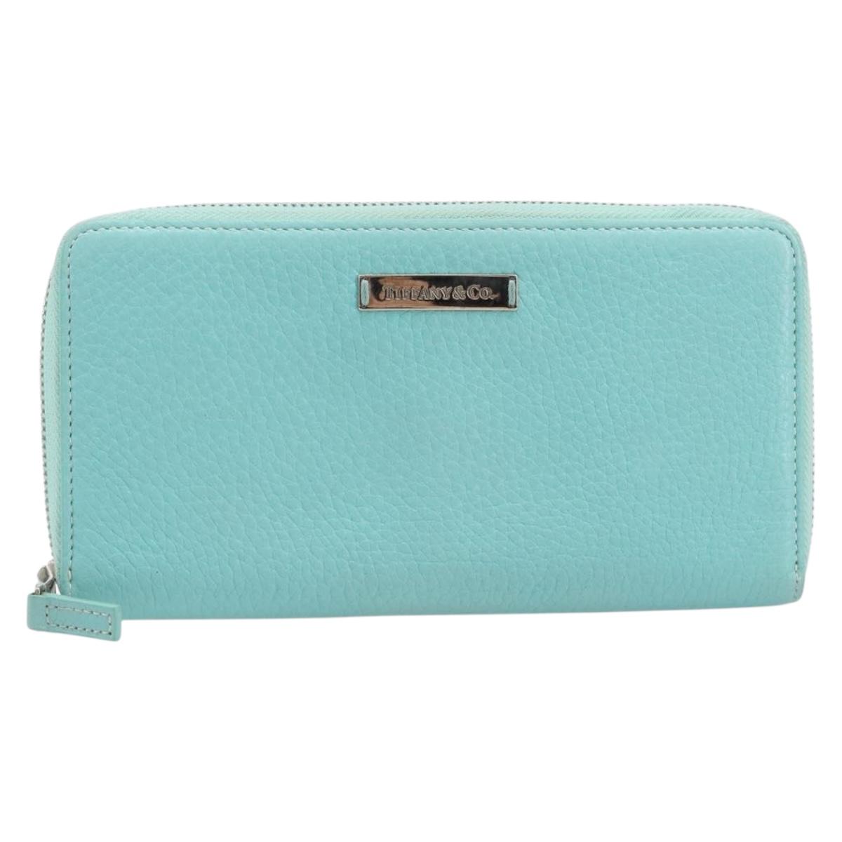 Tiffany & Co. Long Wallet Leather Blue Silver Auth 205507A