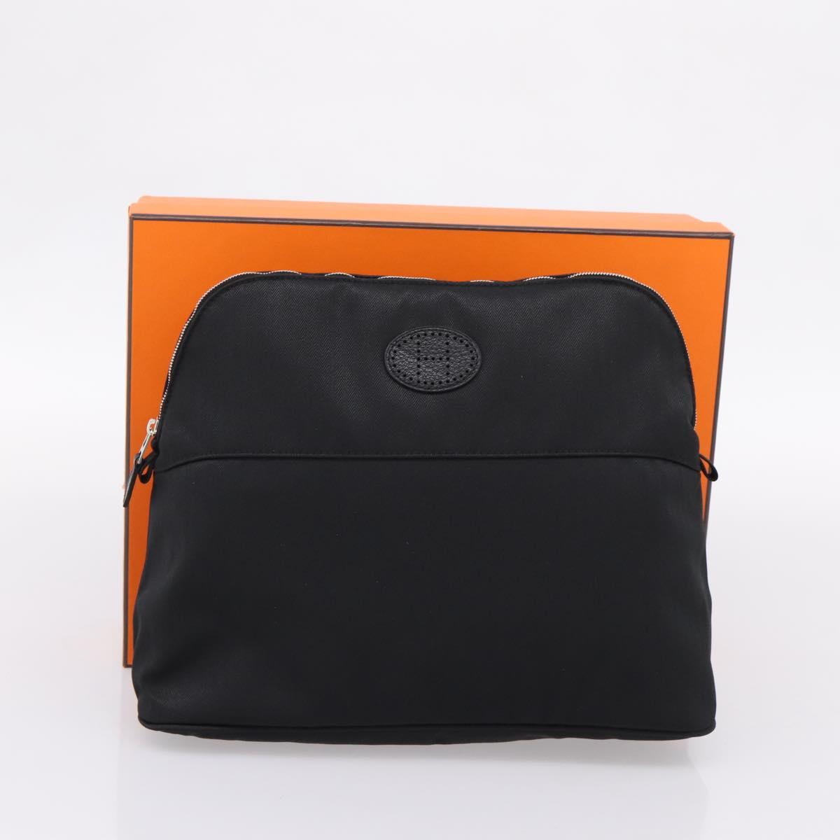 HERMES Bolide Pouch 30 Pouch Canvas Black Silver Auth 205509M
