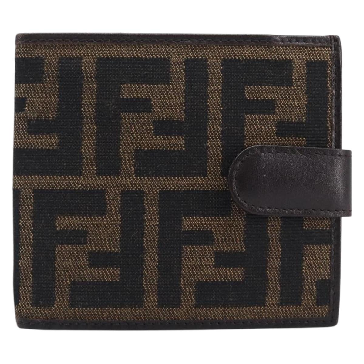 FENDI Zucca Canvas Bifold Wallet Black Brown Auth 205532V